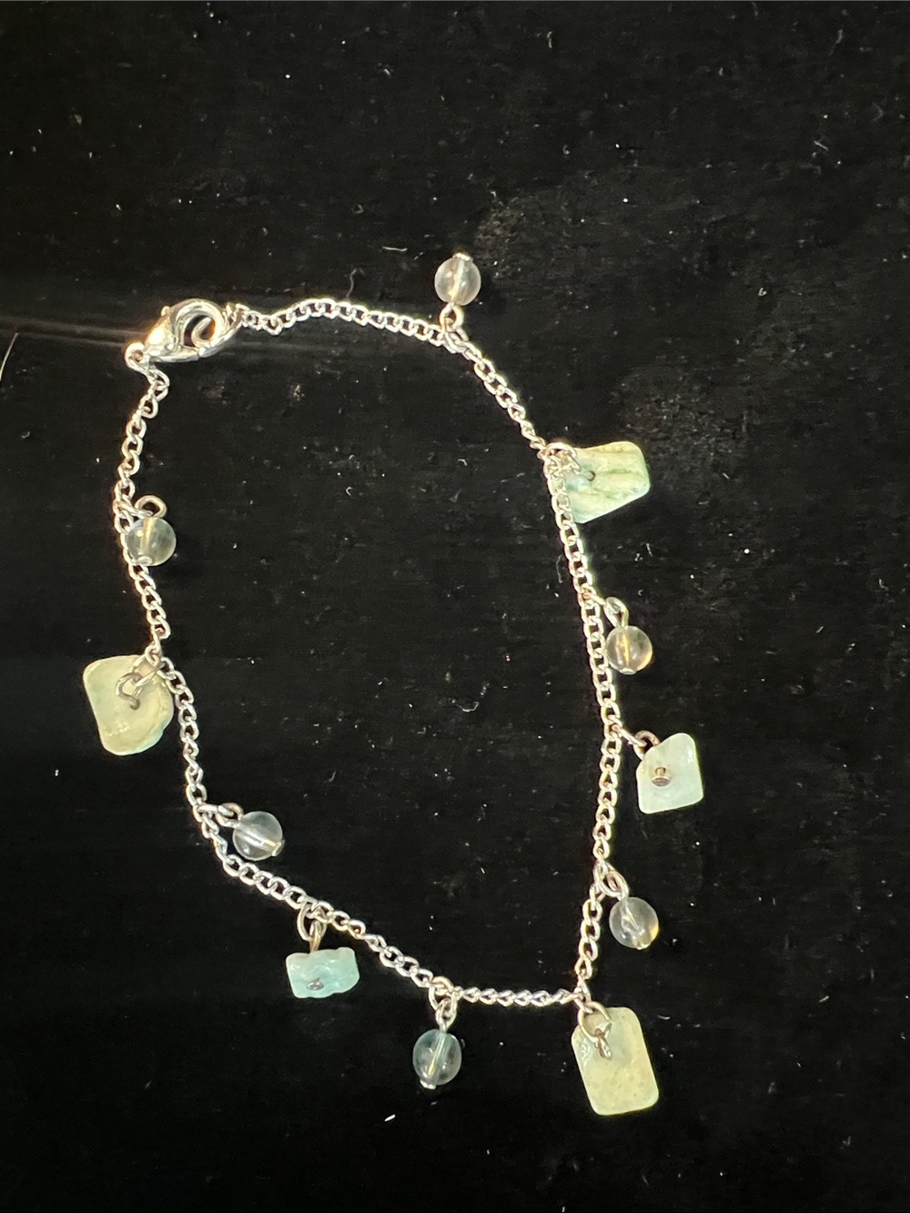 Silver-Tone Charm bracelet with Light Green Beads